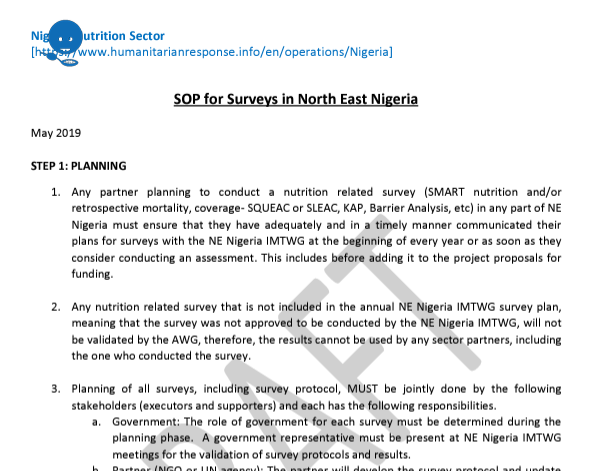 SOP for Survey in North East Nigeria