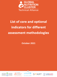 List of core and optional indicators for different assessment methodologies