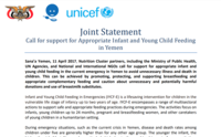 Joint Statement Call for support for Appropriate Infant and Young Child Feeding in Yemen