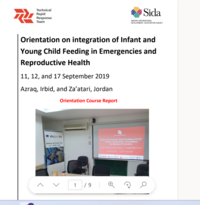 Orientation on integration of Infant and  Young Child Feeding in Emergencies and  Reproductive Health